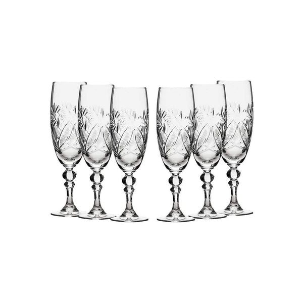 Crystal Champagne Glassware Set for Parties, and Home Bar - 06¾ Glasses, Set of 6, Assorted Color