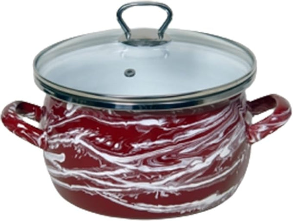 Enamel Stock Pot Cooking Pot and Glass Lid for Partyware - Shake Pale Burgundy