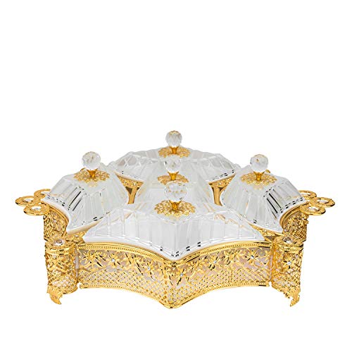 World Gifts Sectional Serving Tray with Removable Ceramic Dish Dip Bowls - Dessert Snack Cheese Platter Filigree