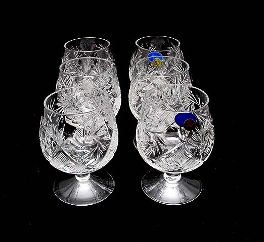 Set of 6 Russian Cut Crystal Cognac/Brandy Snifters Handmade