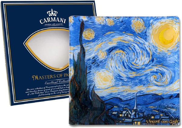 Amazing Starry night Design Decorative Glass Plate, Square Cake Platter Set for Home and Decor, in a Gift Box - 5 x 5 Inches