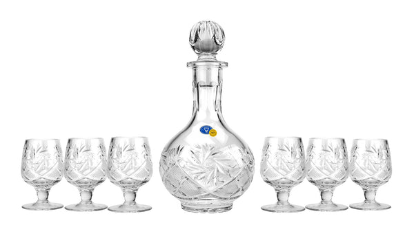 Elegant and Modern Russian Cut Crystal Crafted Decanter and Glass Set for Party