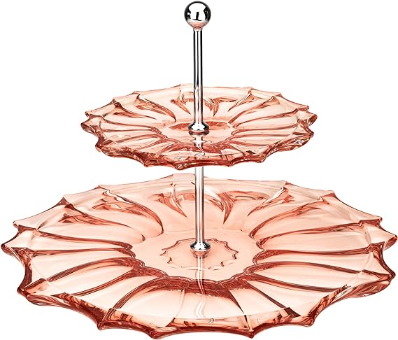 Plantica 2 Collection Crystal Hand-Crafted Decorative Round Tier Cake Stand - Pink-Sprayed, 8.5 Inches