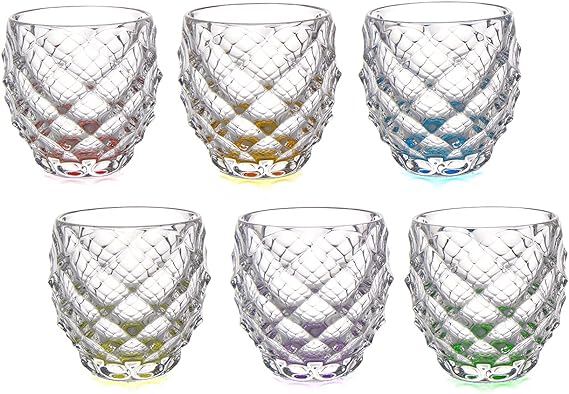 Morris Color Collection Modern Crystal Hand-Crafted Decorative Whiskey Tumbler 11oz, Set of 6