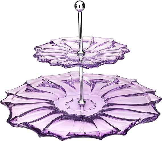 Plantica 2 Collection Crystal Hand-Crafted Decorative Round Tier Cake Stand - Amethyst-Sprayed, 8.5 Inches