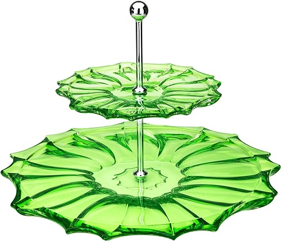 Plantica 2 Collection Crystal Hand-Crafted Decorative Round Tier Cake Stand - Green-Sprayed, 8.5 Inches