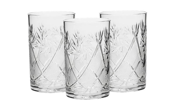 HOMEHUT Set of 3 Russian Cut Crystal HOT Tea Glasses for Metal Glass Holder Podstakannik