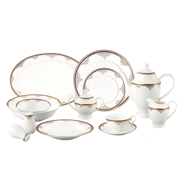 Stylish and Elegant 57 Pieces Bone China Dinnerware Set for Hosting Parties, Service for 8 People