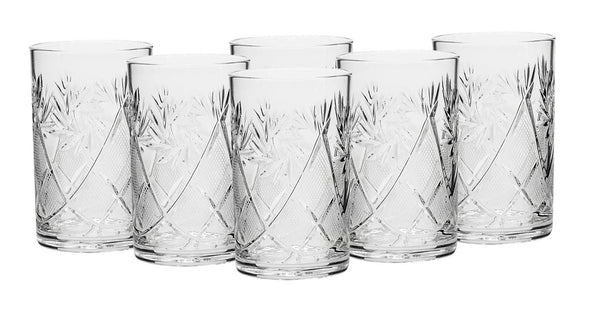 Russian Collection SET of 6 x 8.5 oz. Traditional Cut Crystal Drinking Glasses, Vintage Design