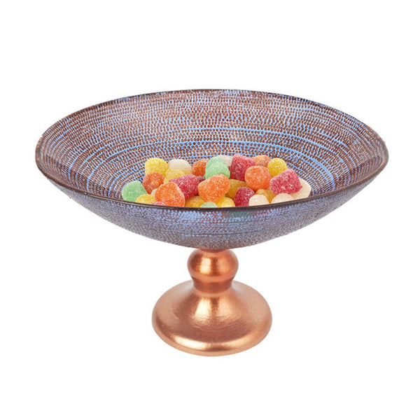 Elegant and Modern Unique Dory Footed Oval Bowl - Gold Hand-Painted Glass for Home Decor