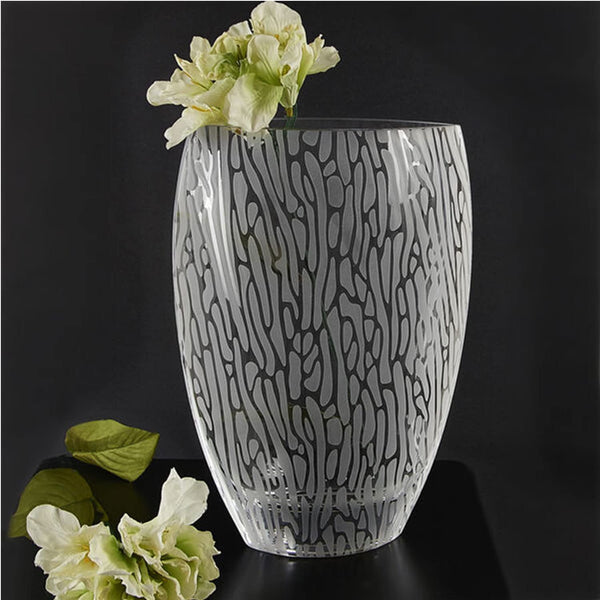 Modern and Elegant European Mouth Blown Design Crystal Vase for Home Decor - Hand Crafted Vase, 12 Inch