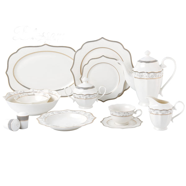 Stylish and Elegant 57 Pieces Bone China Dinnerware Set Service for 8 People