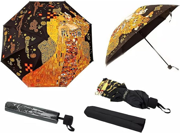 World Gifts Adel Bloch Bauer Outside Design Automatic Folding Umbrella for Sun and Rain with Strong Steel Shaft, Wind Resistant, Small - Compact, Lightweight, and Portable, 100 x 24cm