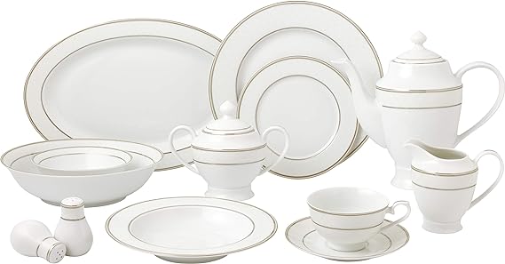 Stylish and Elegant 57 Pieces Bone China Dinnerware Set Service for 8 People - Silver