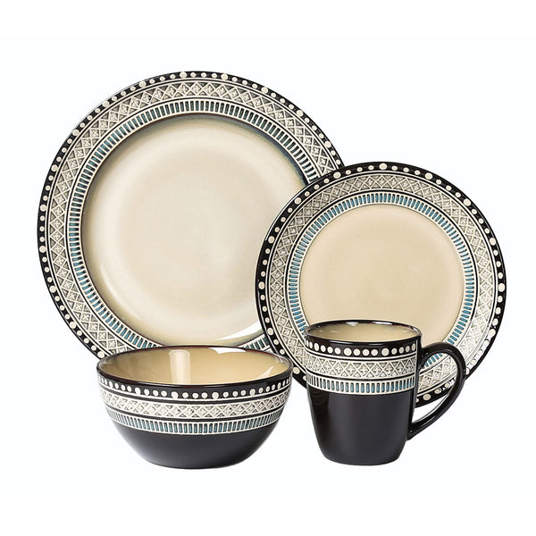 16 Piece Stoneware Dinnerware Service Set for Hosting Parties and Events for 4 People - Glazed, Rust