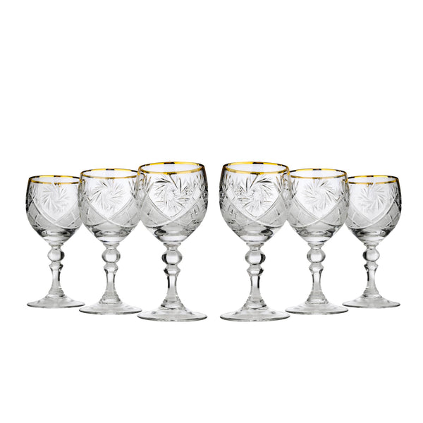 Elegant and Modern Russian Cut Crystal Crafted Wine Glass Set for Party and Home Decor - Set of 6