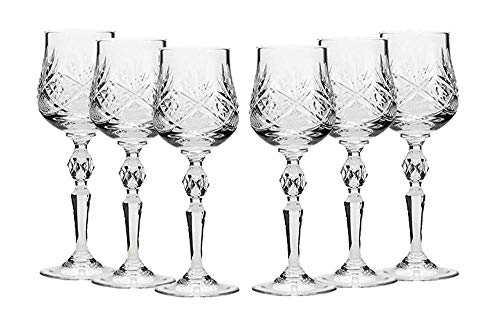 Neman Set of 6 Russian Cut Crystal Shot Glasses 2oz - Hand Made Vodka or Liquor Stemmed Vintage Glassware