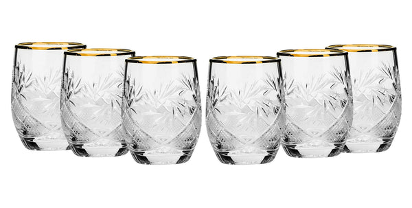 Set of 6 Crystal Shot Glasses - 24K Gold Old-Fashioned Hand Made Glassware, 1.7 Oz Vodka Shooters