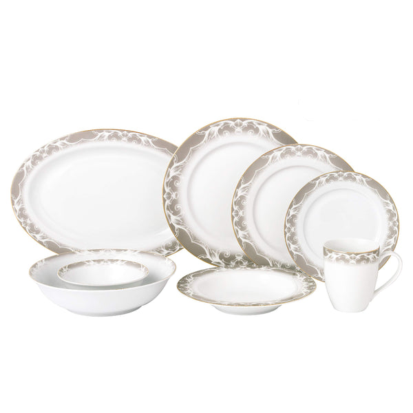 Stylish and Elegant 50 Pieces Bone China Dinnerware Set Service for Hosting Parties and Events for 8 People