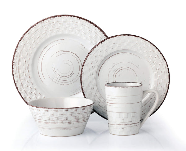 Stylish and Elegant 16 Piece Stoneware Dinnerware Sets, Service for 4 People - Distressed Weave