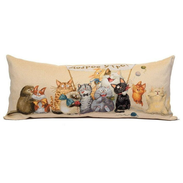 Charming Cats Decorative Tapestry Pillow, Cotton Polyester Blend Cushion Embroidered Cozy Pillow