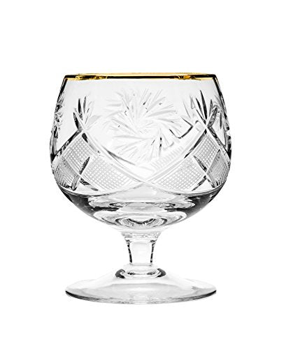 Victoria Bella GB5290G, 10 Oz. Crystal Hand-Made Brandy Glasses with Gold Rim, 24K Gold-Plated Scotch Whiskey Cut Crystal Snifters on a Stem, Wedding Gift Drinkware, Set of 6