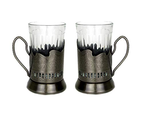 Set of 2 Hot Tea Drinking Paneled Glasses Granyoniy 7 oz for Hot/Cold Beverages for Holder Podstakannik Vintage