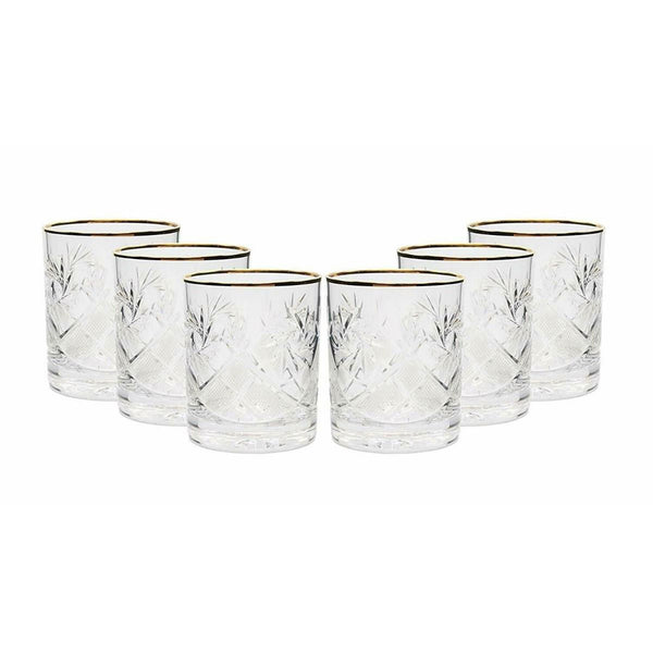 Elegant and Modern Decorative Design Whiskey Glassware Set with Gold Rims