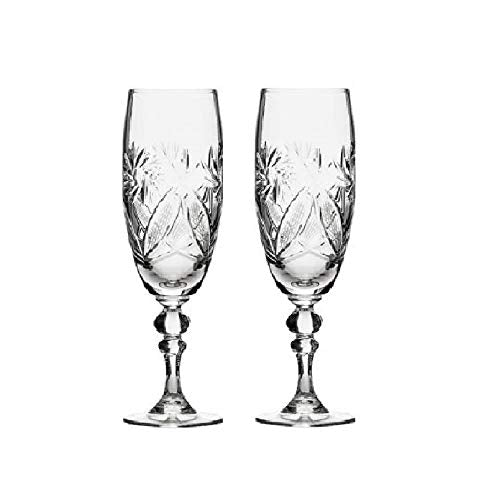 Neman Glassworks Hand Made Vintage Crystal Champagne Flute Glasses, Wedding Toasting Flutes - Flute 6oz - Flute 6oz