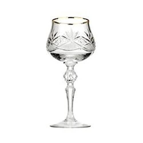 Elegant and Modern Russian Cut Crystal Crafted Wine Glass Set for Party and Home Decor - Set of 6 - 8 oz Wine Glass Gold Rim Set of 6