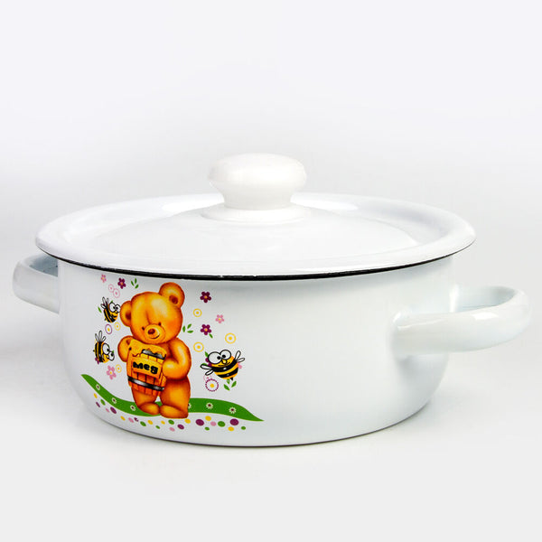 Teddy Bear Small Enamelware Pot 1.5L – Healthy Hypoallergenic Nonstick Stock Pot – Gas, Electric & Induction Safe Cookware