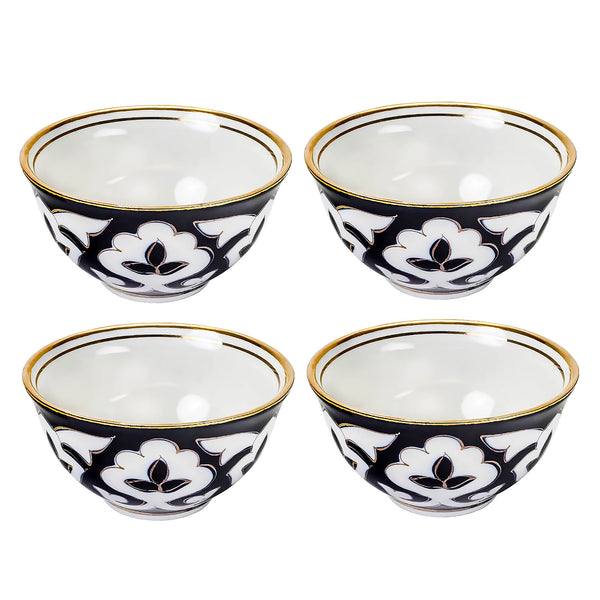 Pakhta Kosa Bowl Set 4, Hand-Painted Porcelain Piala-Bowls, Perfect for Tea, Soup, Salad, Desserts