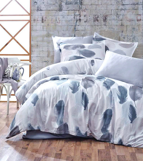 Gray Feathers Cotton Bedding Set of 4 – Cotton Ultra-Soft Breathable Sheets and Pillowcases for All Seasons