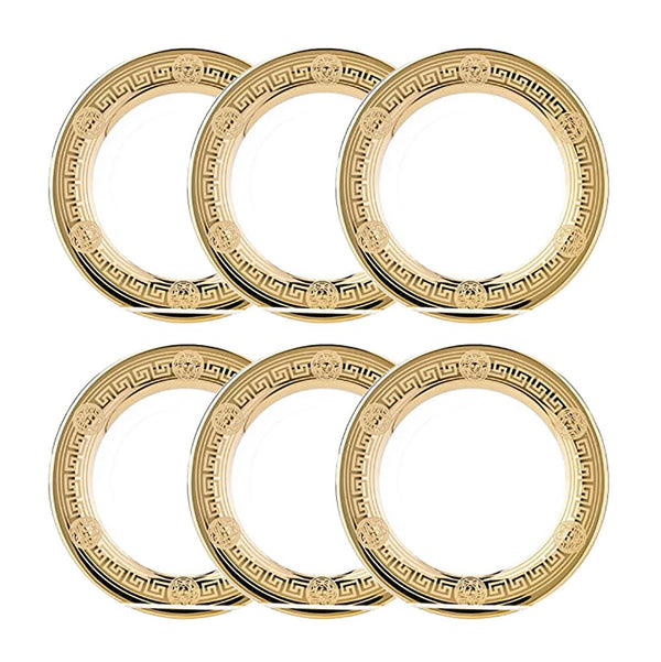 Versailles Dessert Plates Set of 6 - Stylish Glass Plates with Gold Plating and Engraving, 7.8"