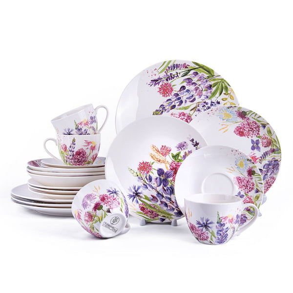 Lavender Meadow Bone China Dinnerware Set of 20 for 4 Persons – Elegant and Durable Bone China Dishware Set